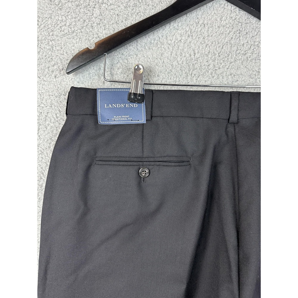 Lands' End Dress Pants Mens 37 Black Traditional Fit Wool Flat Front Trousers